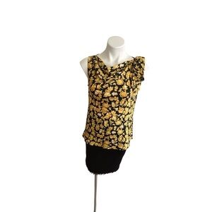 Banana republic cowl neck floral navy blue yellow white Sleeveless Top